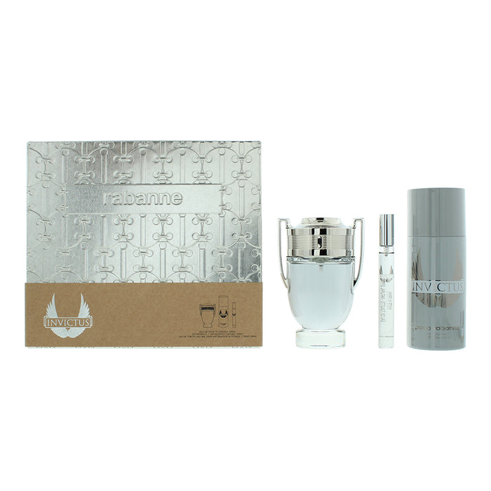 Paco Rabanne Invictus 3 Piece Gift Set: Eau de Toilette 100ml - Deodorant Spray