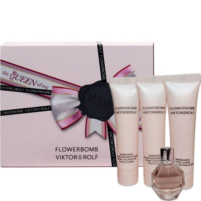 Viktor  Rolf Flowerbomb Mini 4 Piece Gift Set: Eau de Parfum 7ml - Body Lotion 15ml - Body Cream 2 x 15ml