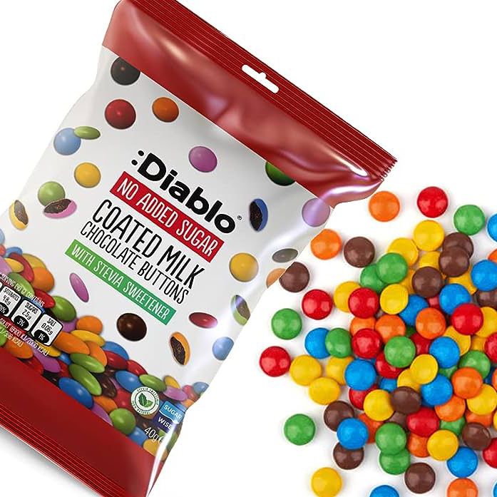 Diablo Sans Sucre : Boutons de chocolat au lait enrobés de sucre Diablo sans sucre ajouté 40 g