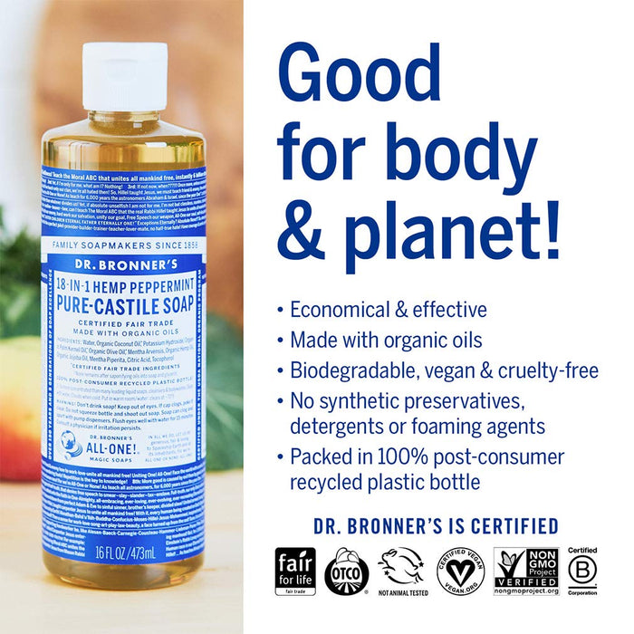 Dr Bronner Organic Peppermint All-One Magic Soap 475ml