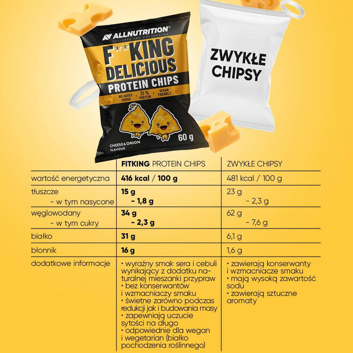 Allnutrition Fitking Delicious Protein Chips, Cheese and Onion - 60g