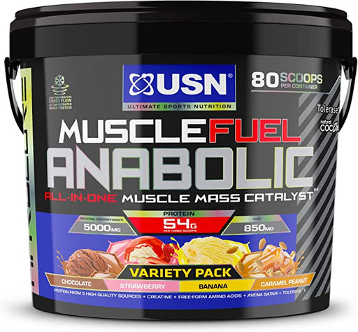 WHITELISTED USN Muscle Fuel Anabolic Variety Pack 4kg Cookies and Cream/Choc/Strawb/Vanilla