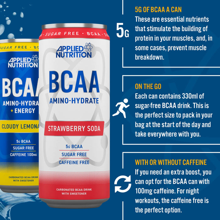 Applied Nutrition BCAA Amino-Hydrate Caffeine Free Cans, Strawberry Soda - 12 x 330 ml.