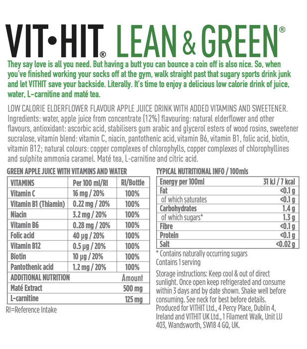 VITHIT Lean \u0026 Green 12x500ml Apple \u0026 Elderflower