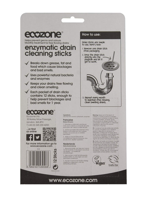 Ecozone Enzymatic Drain Cleaning Sticks 12 pack