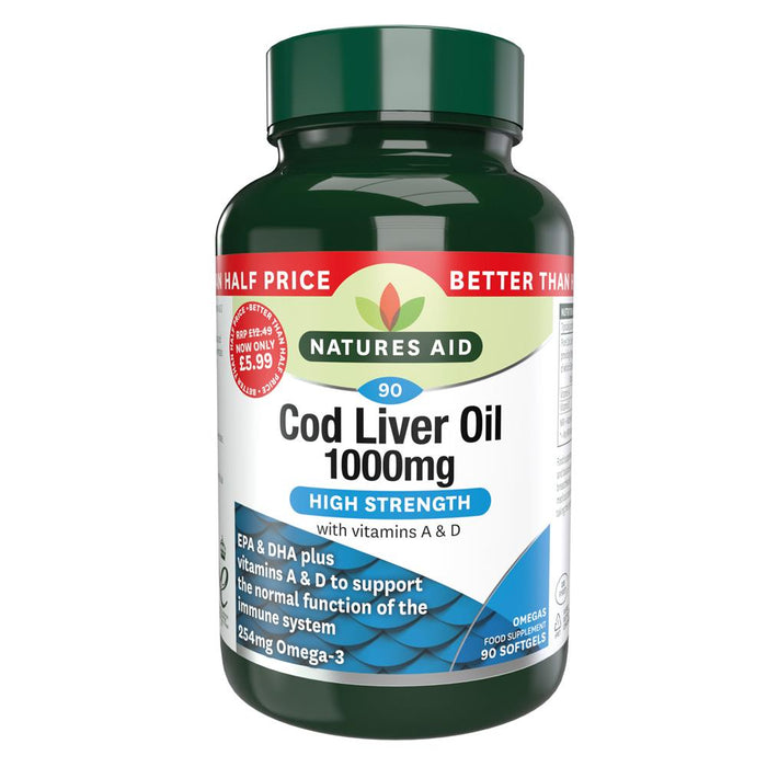 Natures Aid Cod Liver Oil (High Strength) 1000mg - 90 Capsules