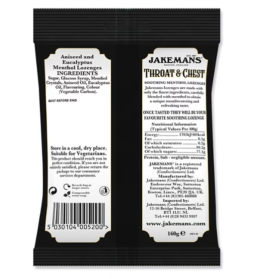 Jakemans Throat & Chest Soothing Menthol Lozenges 160g