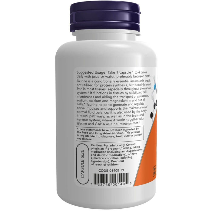 NOW Foods Taurine 500 mg 100 Veg Capsules | Premium Supplements at HealthPharm.co.uk