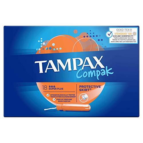 Tampax Compak Super+ Tampons with Applicator 18x Leak Protection and Discretion Feel Clean