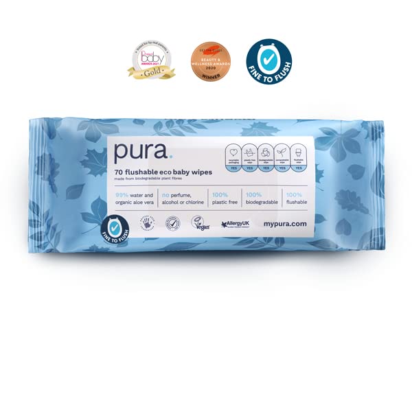 Pura Plastic Free Biodegradable & Flushable Baby Wipes