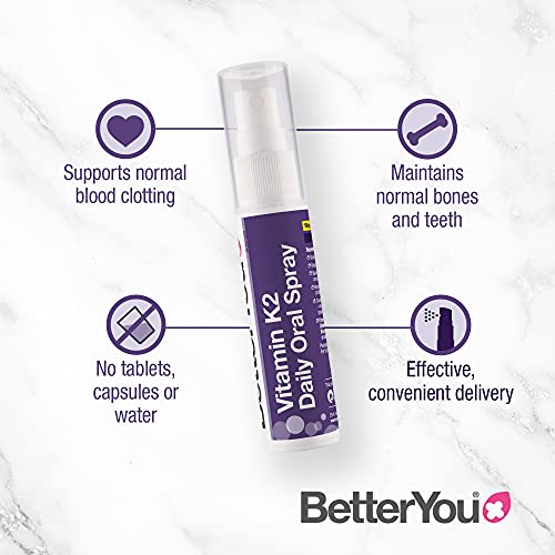 BetterYou Vitamin K2 Daily Oral Spray | Supports Normal Bone Health and Blood Clotting | 25ml (160 sprays) | Palm Oil Free | Natural Peppermint Flavour