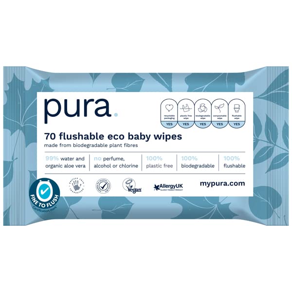 Pura Plastic Free Biodegradable & Flushable Baby Wipes