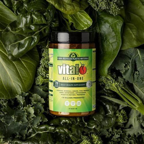 Vital All in One Daily Health Supplement 120GM | Vital Greens Vegan 70 Vital Ingredients - Vitamins Minerals Greens Cultures Digestive Enzymes Vegetables