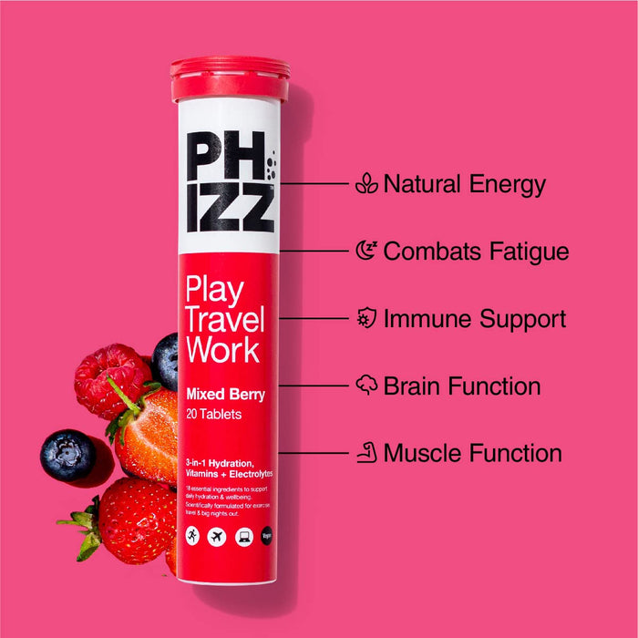 Phizz 2-in-1 Multivitamin & Rehydration Electrolyte Effervescent 12x20 Tabs Mixed Berry