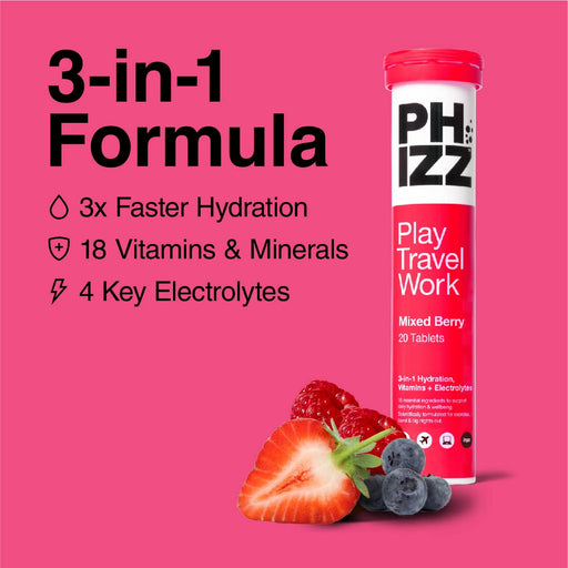 Phizz 2-in-1 Multivitamin & Rehydration Electrolyte Effervescent 12x20 Tabs Mixed Berry