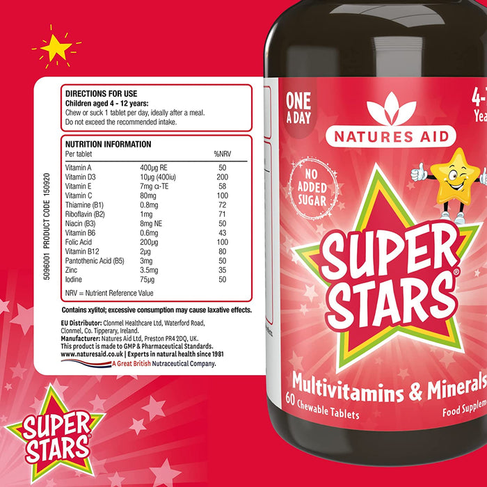 Natures Aid Super Stars Mvit &amp; Minéraux Comprimés à croquer