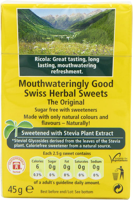 Ricola Swiss Herb Drops Sugar-Free Original Herb Box With Stevia Pack of 20 Ricola