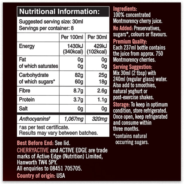 CherryActive Concentrated Montmorency Cherry Juice 210ml