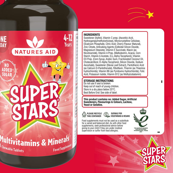 Natures Aid Super Stars Mvit &amp; Minéraux Comprimés à croquer