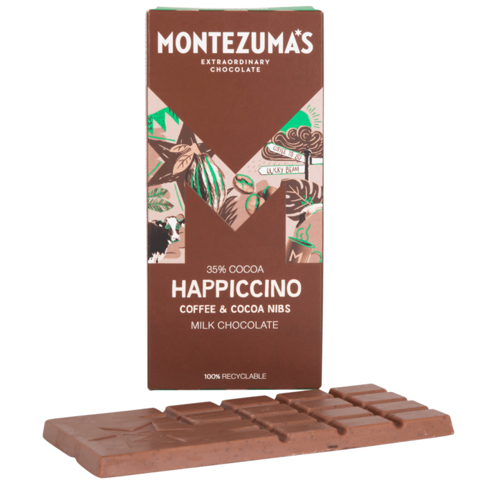 Montezuma's Happiccino 35% Cocoa Milk Chocolate with Coffee & Cocoa Nibs Bar 90g