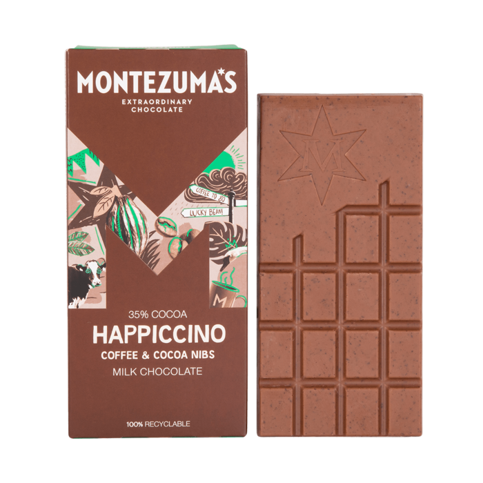 Montezuma's Happiccino 35% Cocoa Milk Chocolate with Coffee & Cocoa Nibs Bar 90g