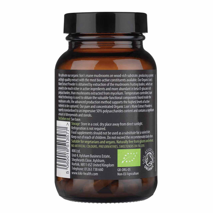 Kiki Health Organic Lion's Mane Extract Mushroom 60 Vegicaps